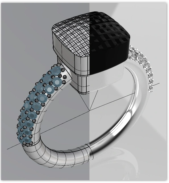 CAD-Ansicht eines Schmuckrings auf dem Bildschirm