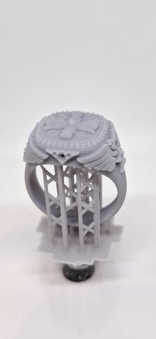 3D-gedruckte Schmuckprototypen neben einem Drucker